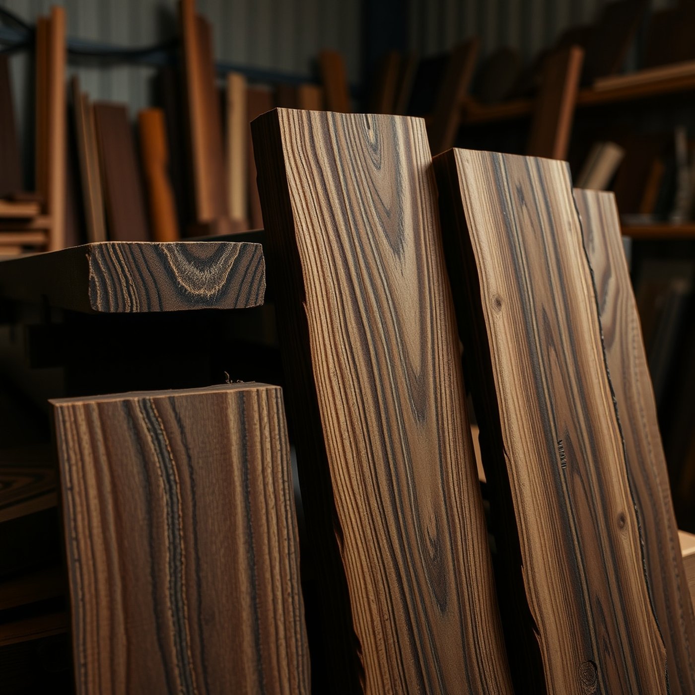 Stack of rough sawn American walnut boards